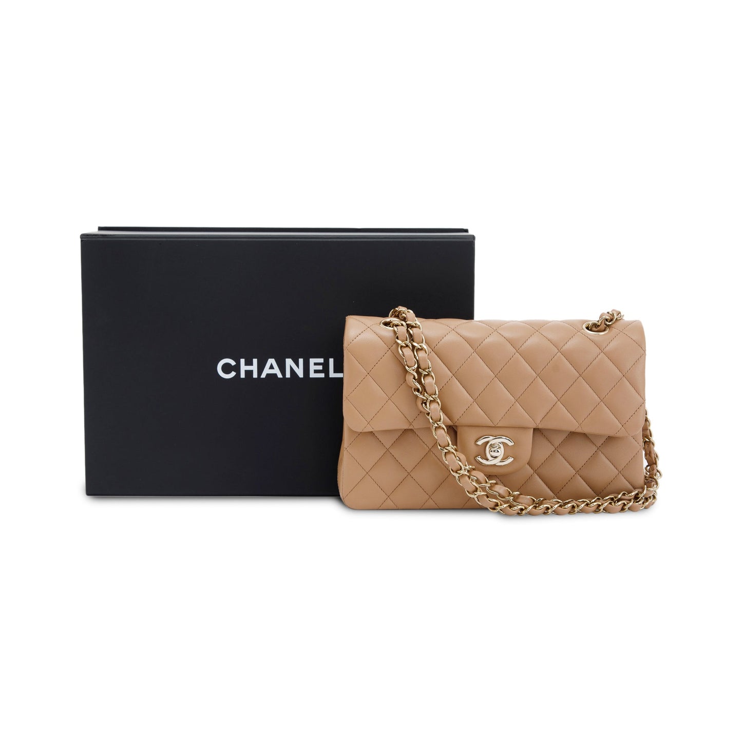 Chanel 2022 Beige Lambskin Small Classic Double Flap Bag