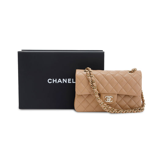 Chanel 2022 Beige Lambskin Small Classic Double Flap Bag