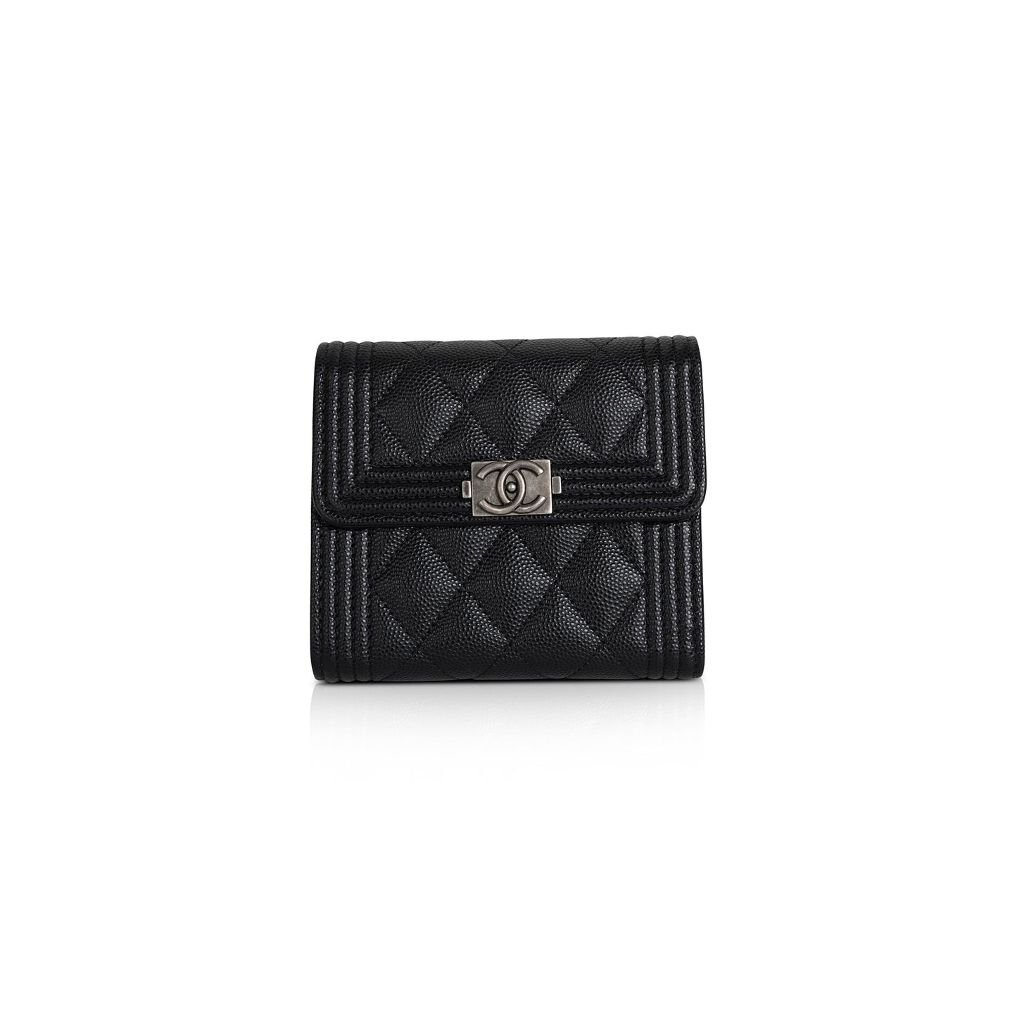 Chanel 2022 Black Caviar Boy Compact Wallet