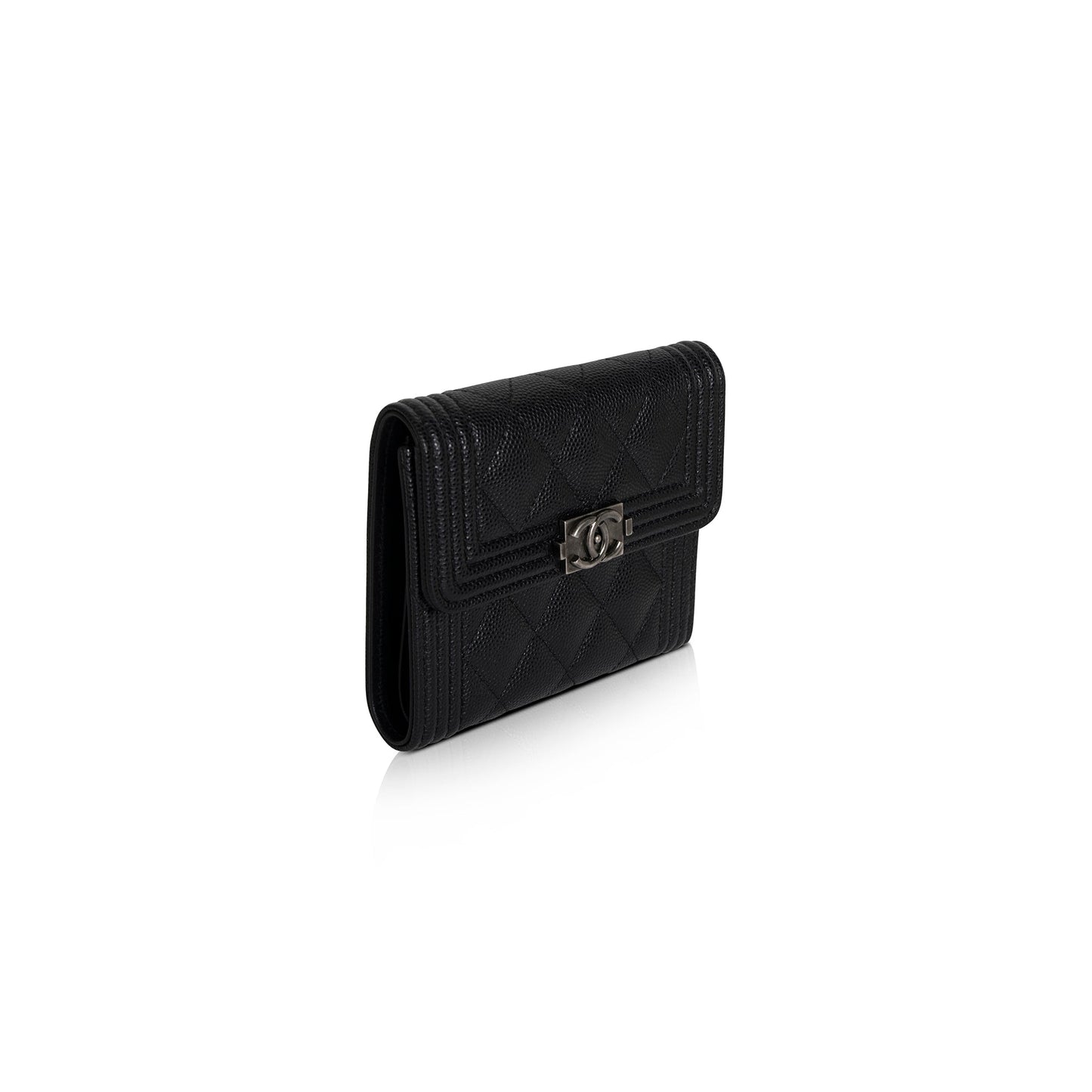 Chanel 2022 Black Caviar Boy Compact Wallet