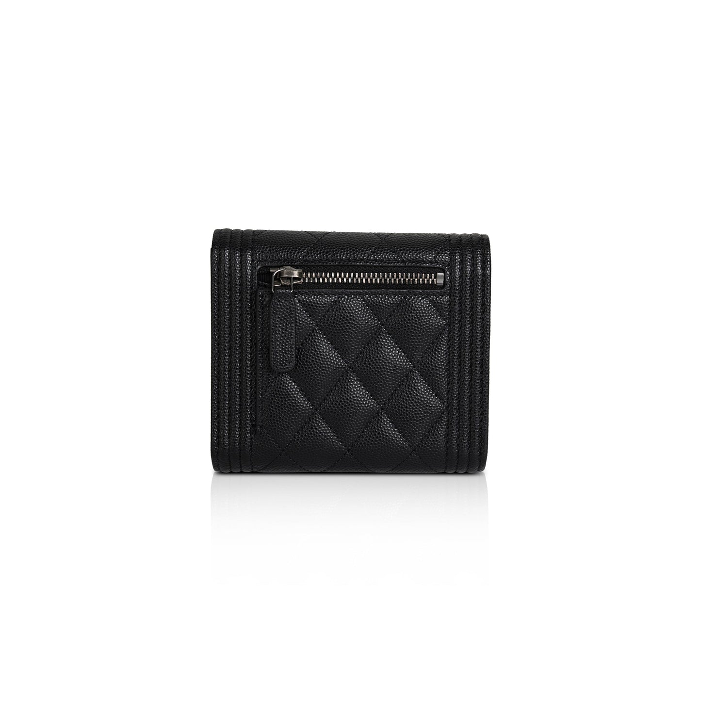Chanel 2022 Black Caviar Boy Compact Wallet