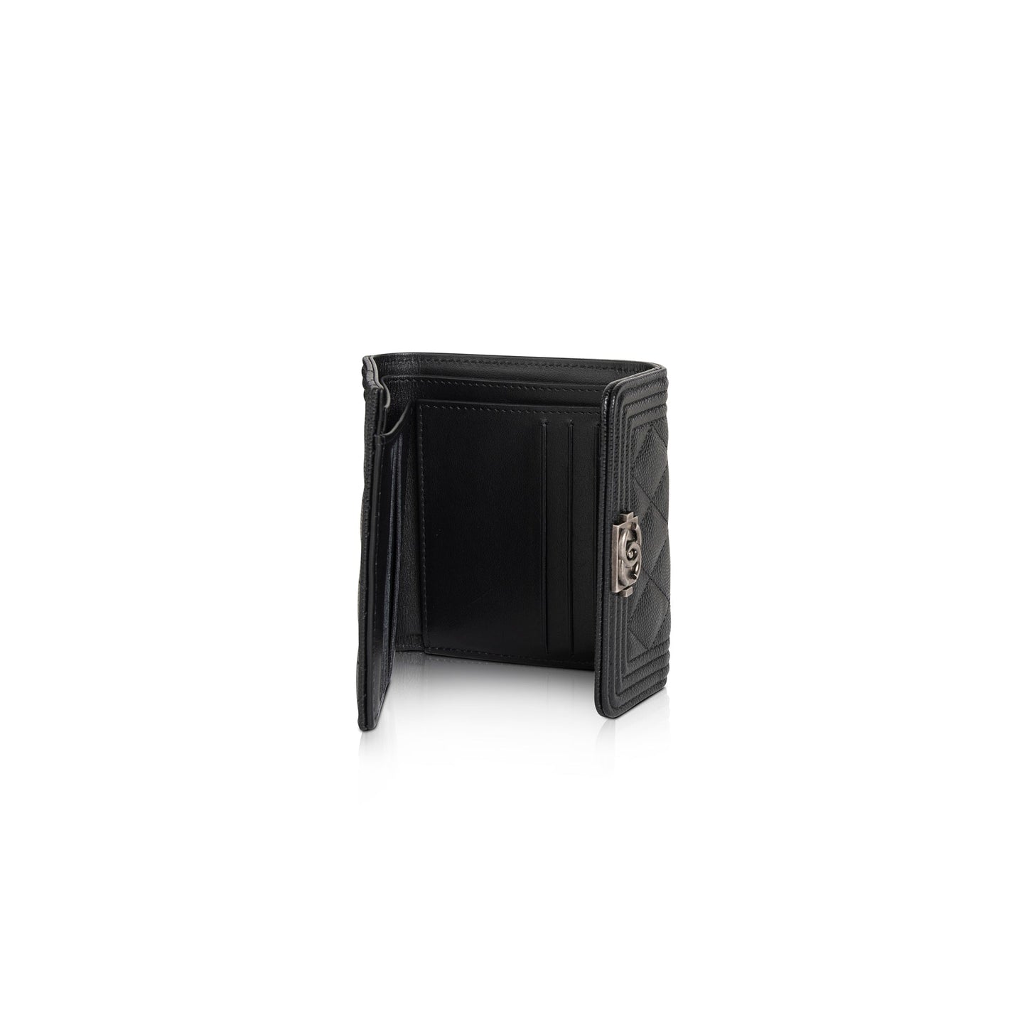 Chanel 2022 Black Caviar Boy Compact Wallet