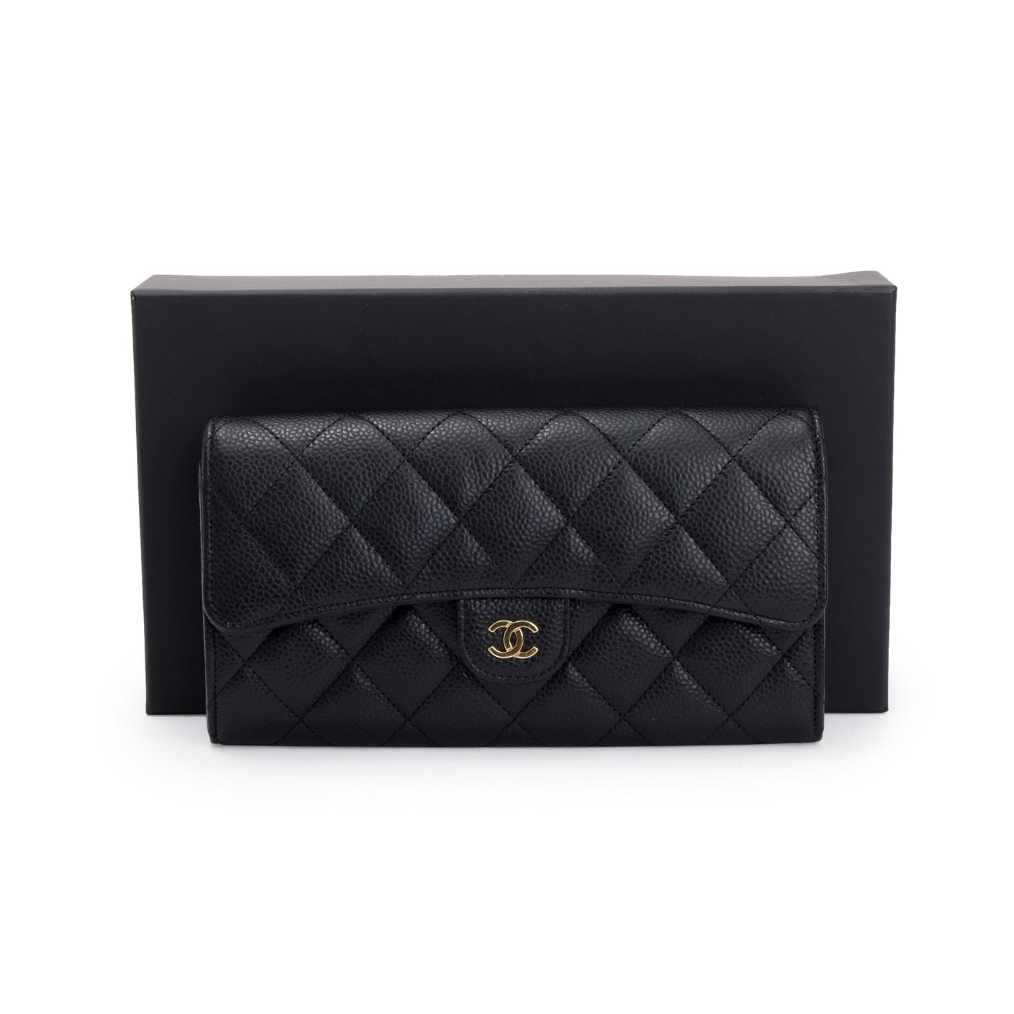 Chanel 2022 Black Caviar Classic Long Flap Wallet