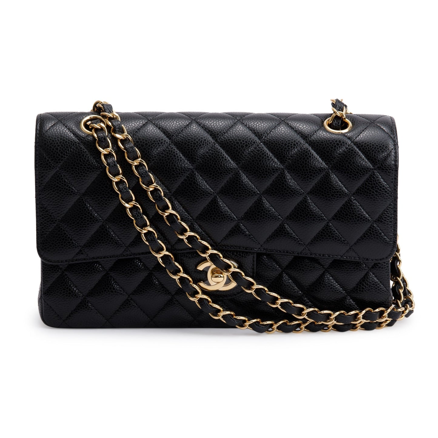 Chanel 2022 Black Caviar Leather Medium Classic Double Classic Flap Bag