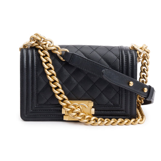 Chanel 2022 Black Caviar Leather Small Boy Bag