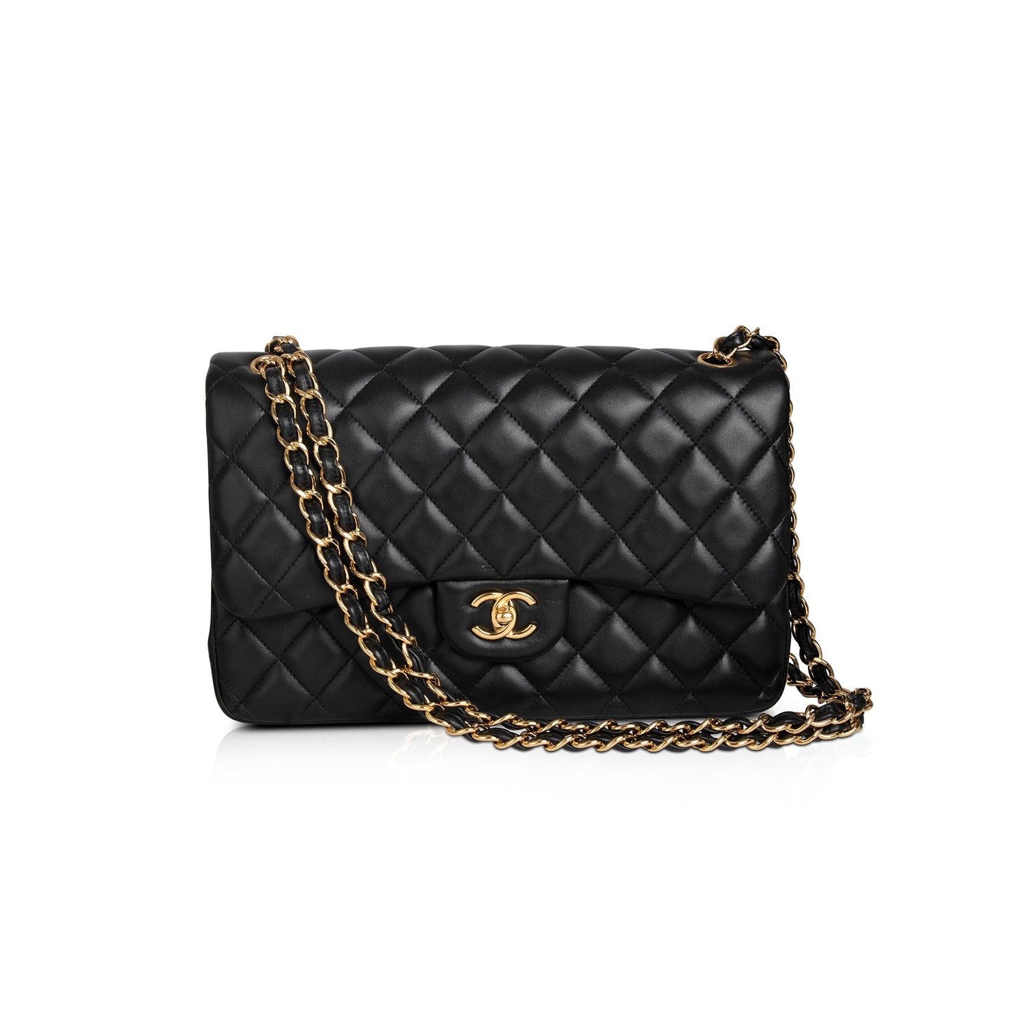 Chanel 2022 Black Lambskin Classic Jumbo Double Flap Bag