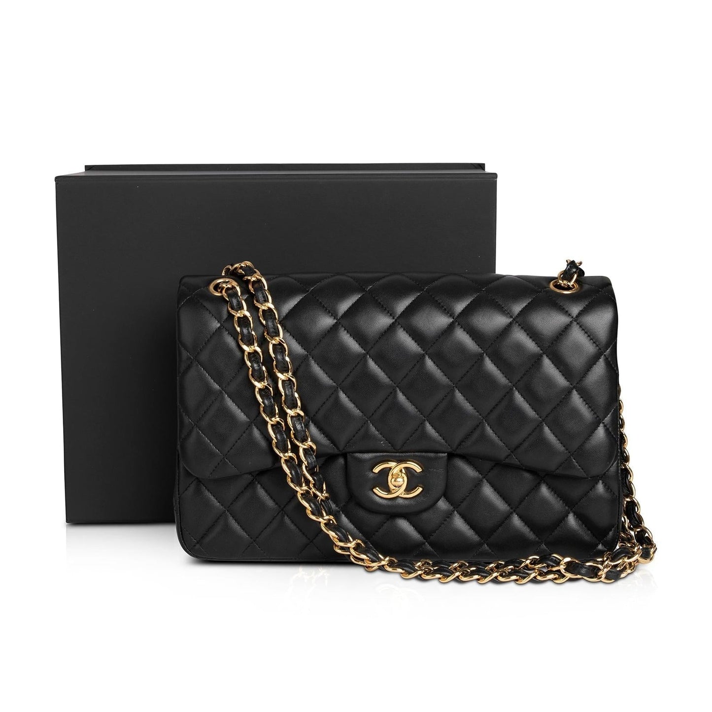 Chanel 2022 Black Lambskin Classic Jumbo Double Flap Bag
