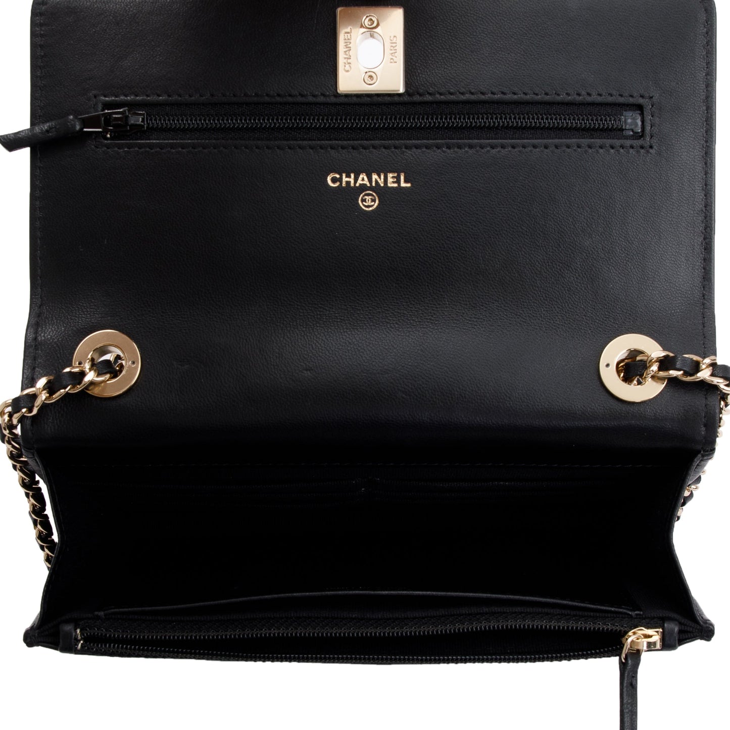 Chanel 2022 Black Lambskin Leather Trendy Wallet on Chain