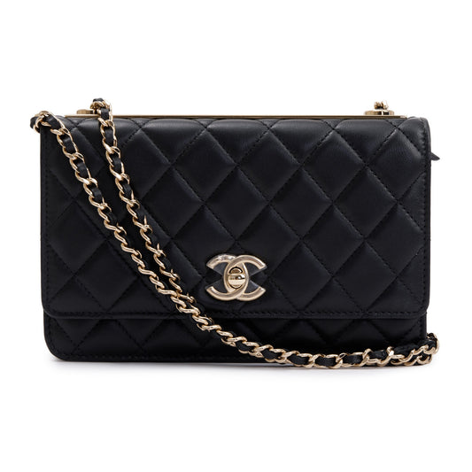 Chanel 2022 Black Lambskin Leather Trendy Wallet on Chain