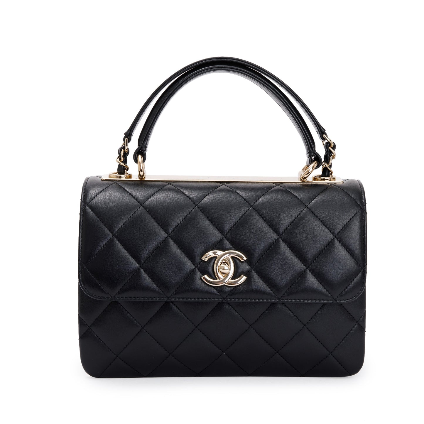 Chanel 2022 Black Lambskin Trendy CC Small Top Handle Flap Bag