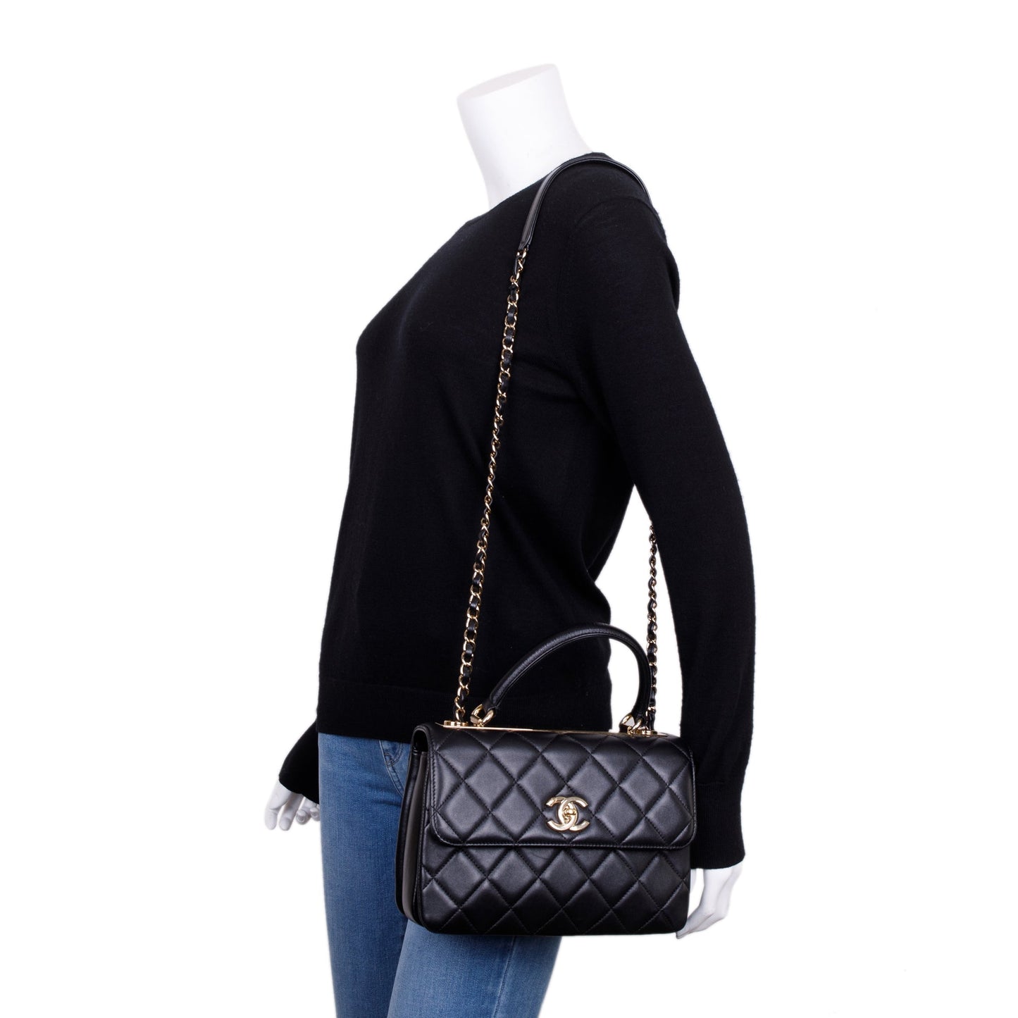 Chanel 2022 Black Lambskin Trendy CC Small Top Handle Flap Bag