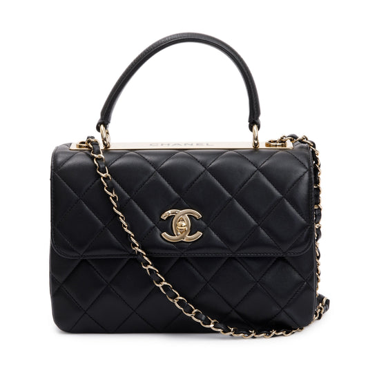 Chanel 2022 Black Lambskin Trendy CC Small Top Handle Flap Bag