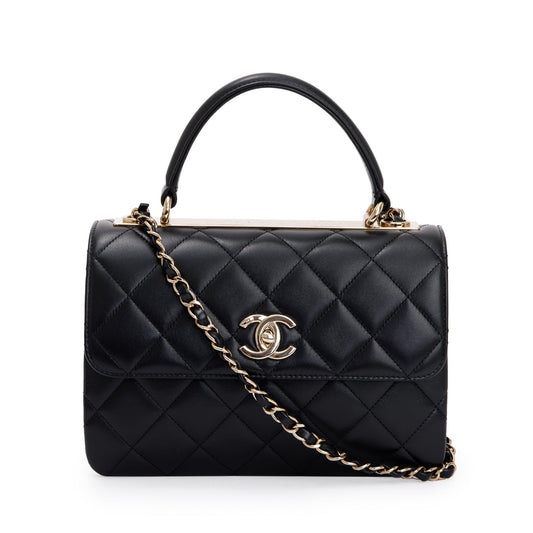 Chanel 2022 Black Lambskin Trendy CC Small Top Handle Flap Bag