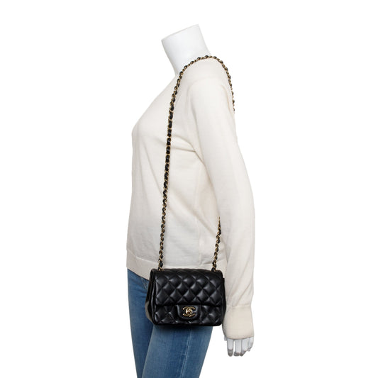 Chanel 2022 Black Quilted Calfskin Leather Classic Square Mini Flap Bag