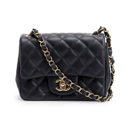 Chanel 2022 Black Quilted Calfskin Leather Classic Square Mini Flap Bag