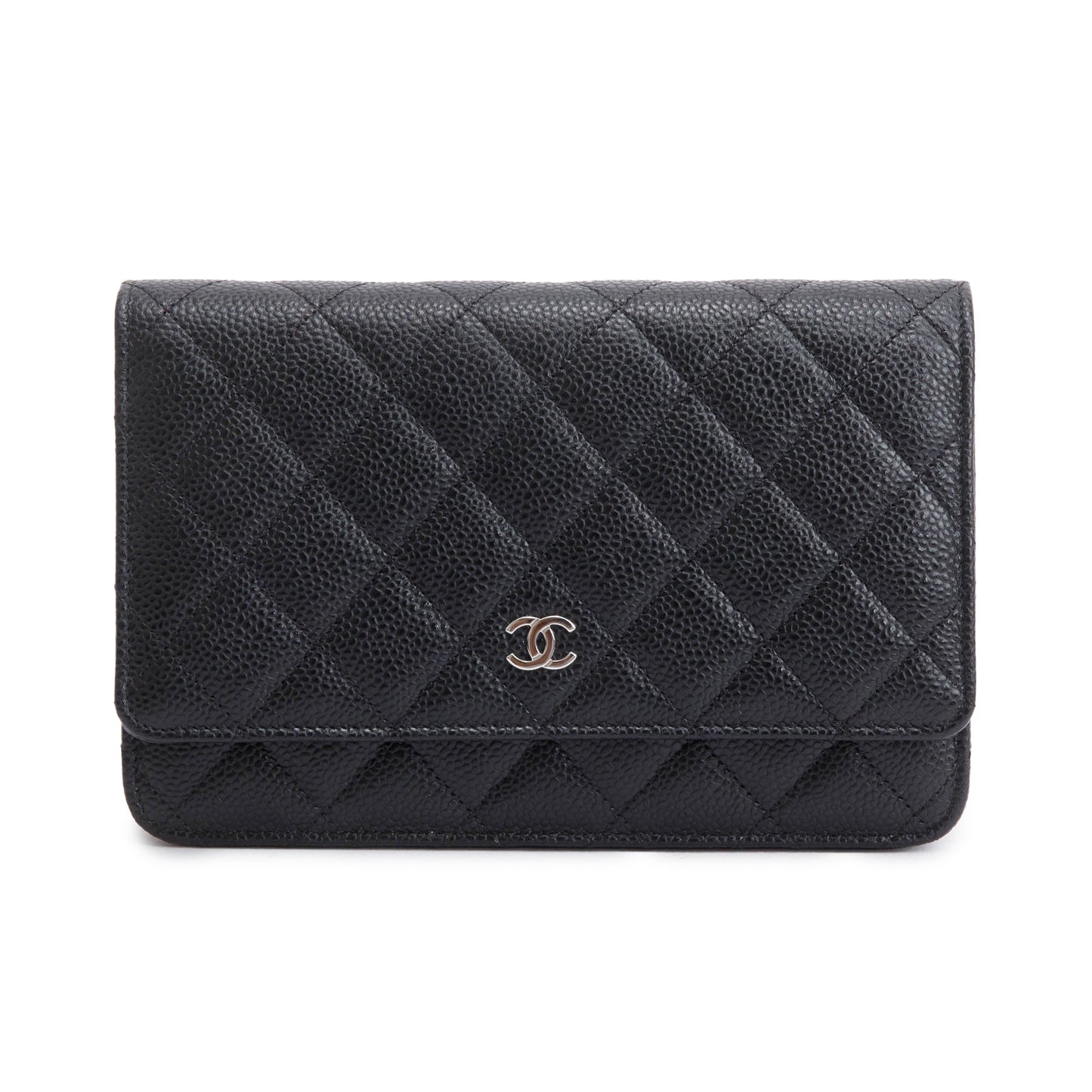 Chanel 2022 Black Quilted Caviar Leather Classic Wallet on Chain