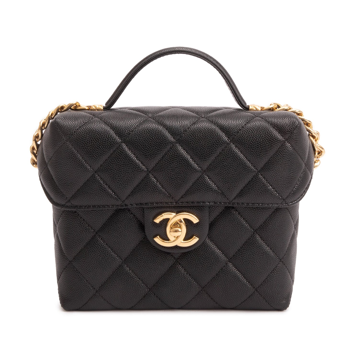 Chanel 2022 Black Quilted Caviar Leather Handy Box Vanity Case