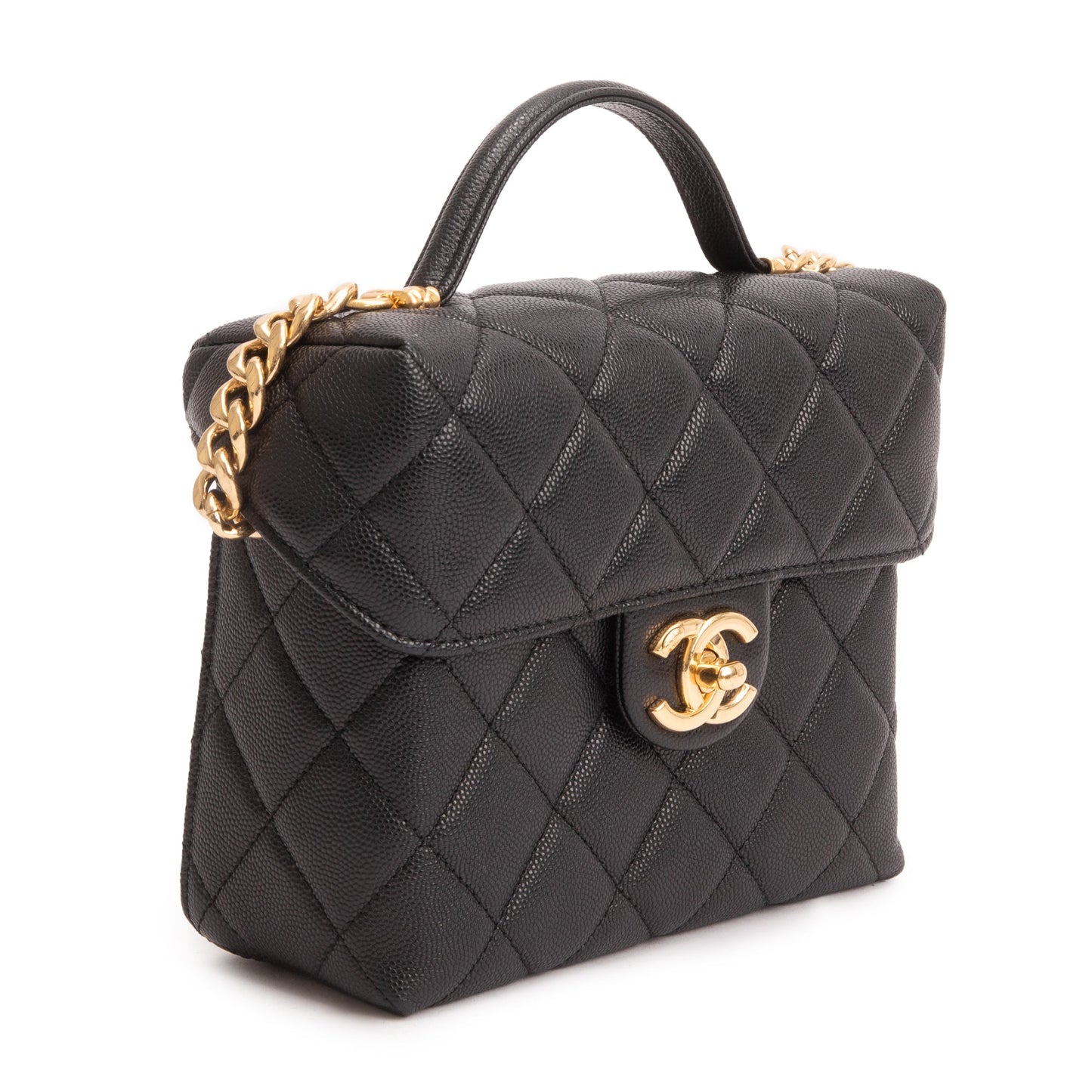 Chanel 2022 Black Quilted Caviar Leather Handy Box Vanity Case