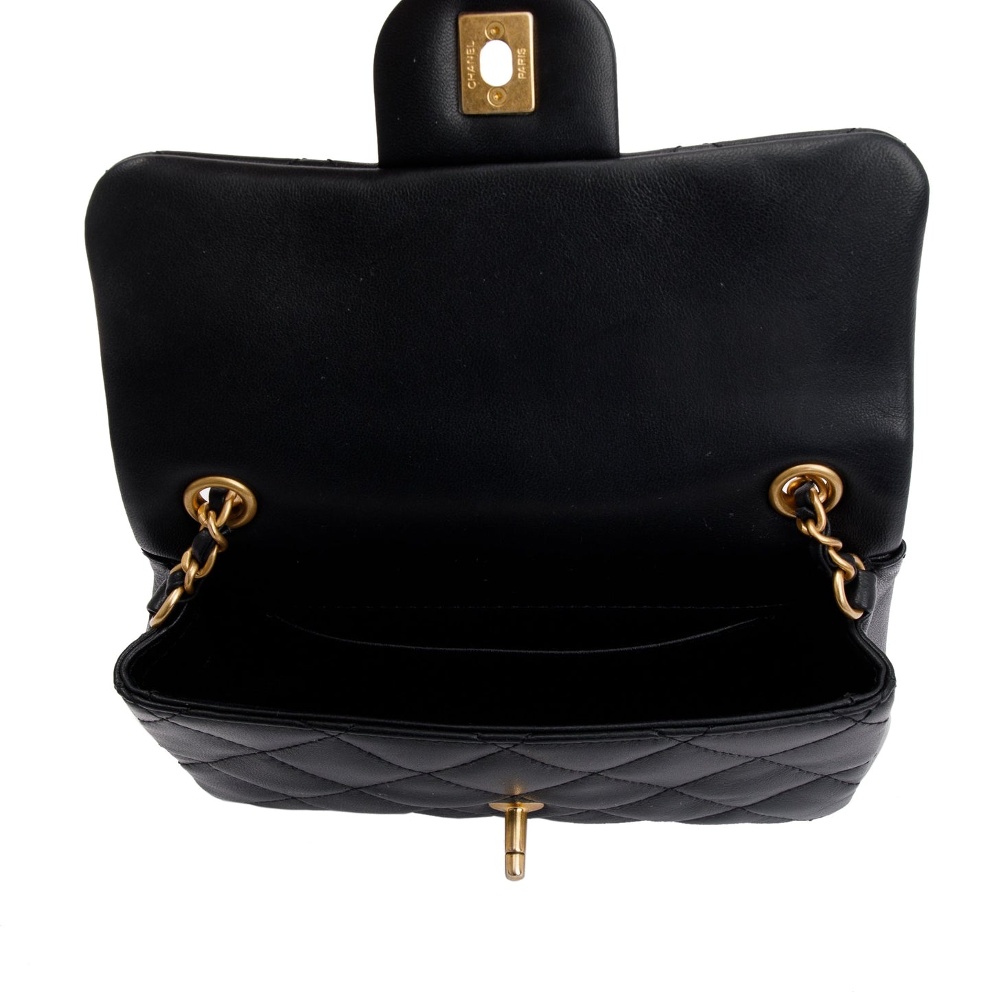 Chanel 2022 Black Quilted Lambskin Heart Charms Mini Flap Bag