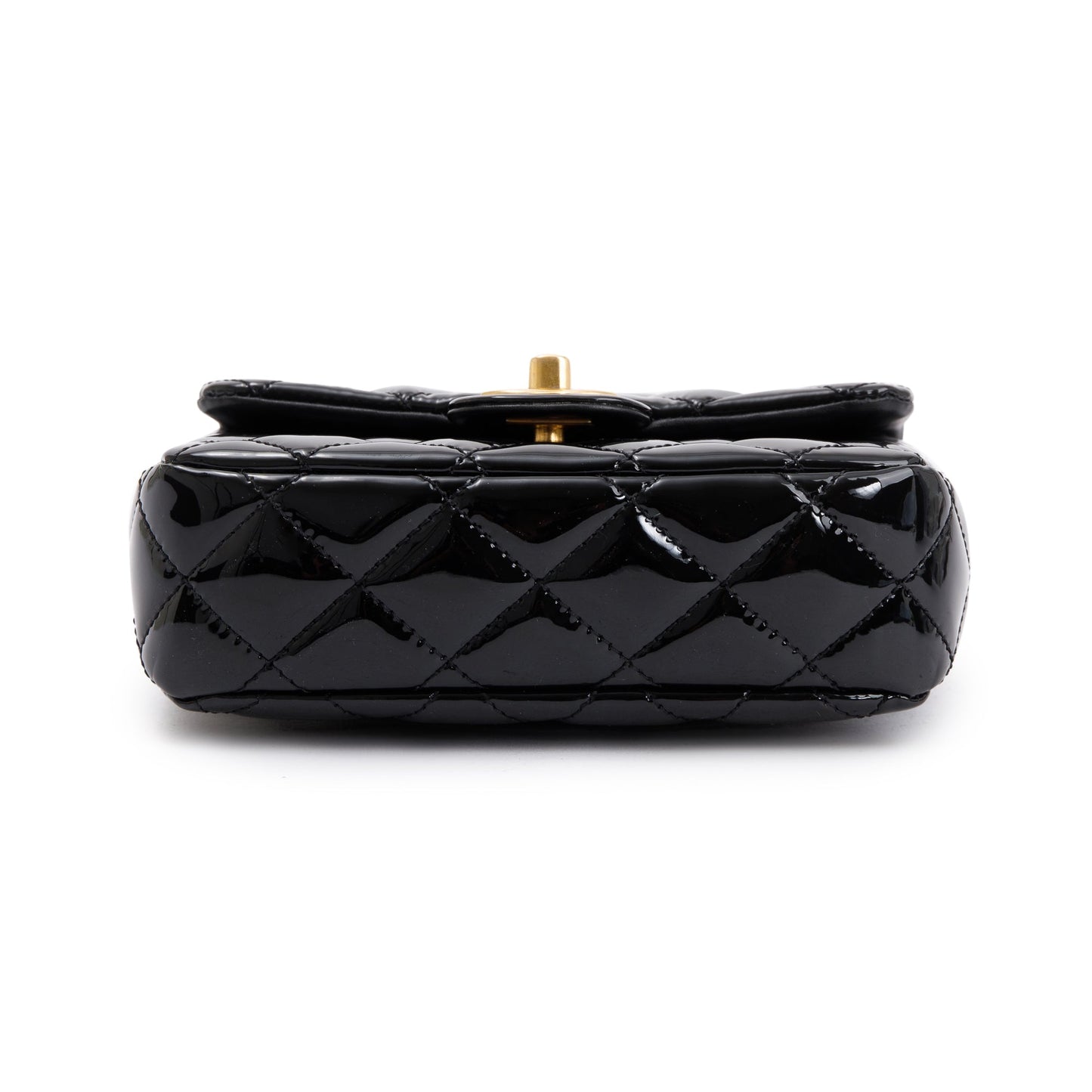Chanel 2022 Black Quilted Patent Leather Coco De Toi Heart Square Mini Flap Bag