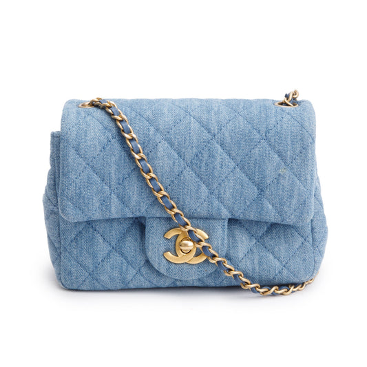 Chanel 2022 Blue Denim Pearl Crush Square Mini Flap Bag