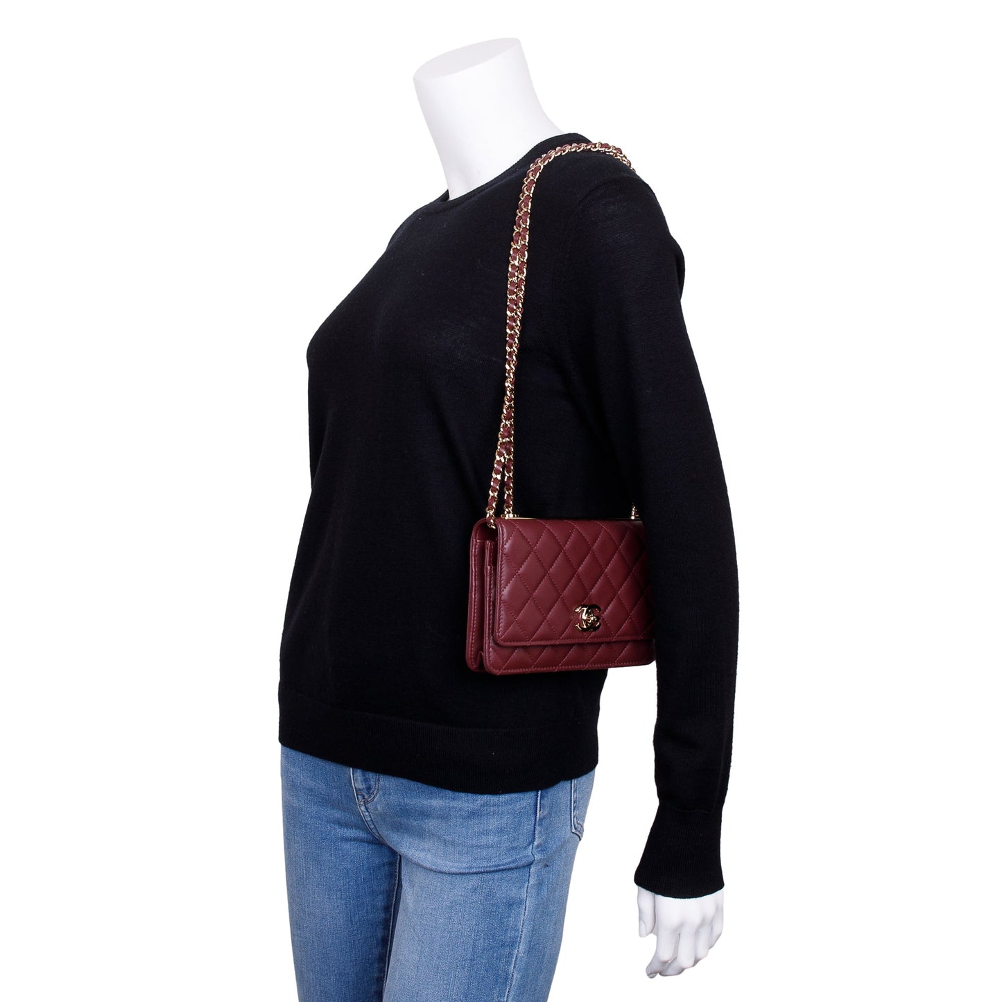 Chanel 2022 Burgundy Lambskin Leather Trendy Wallet on Chain