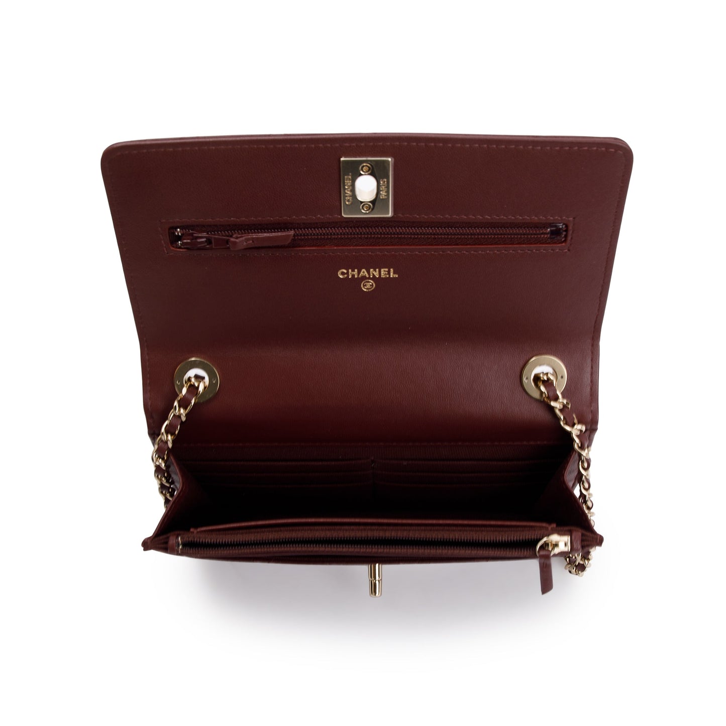 Chanel 2022 Burgundy Lambskin Leather Trendy Wallet on Chain