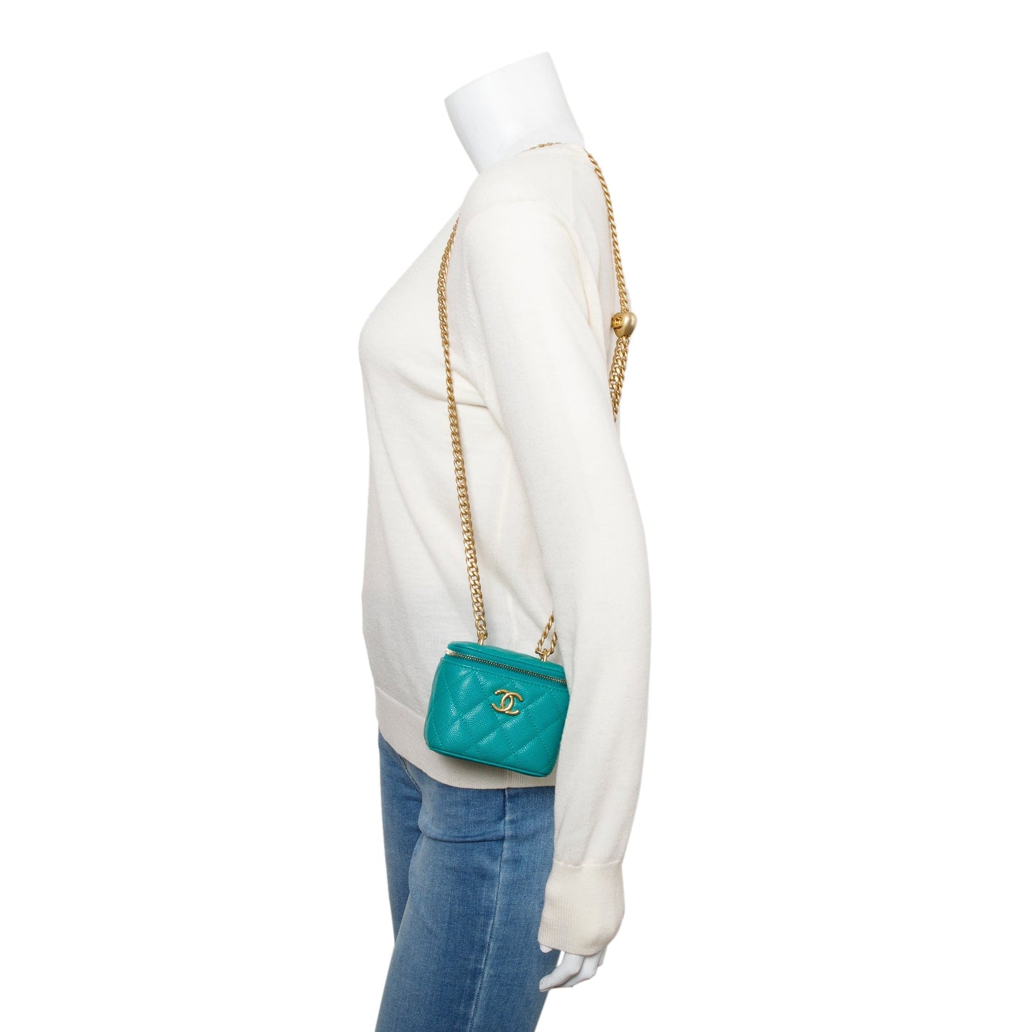 Chanel 2022 Green Caviar Leather Mini Heart Crush Vanity Case