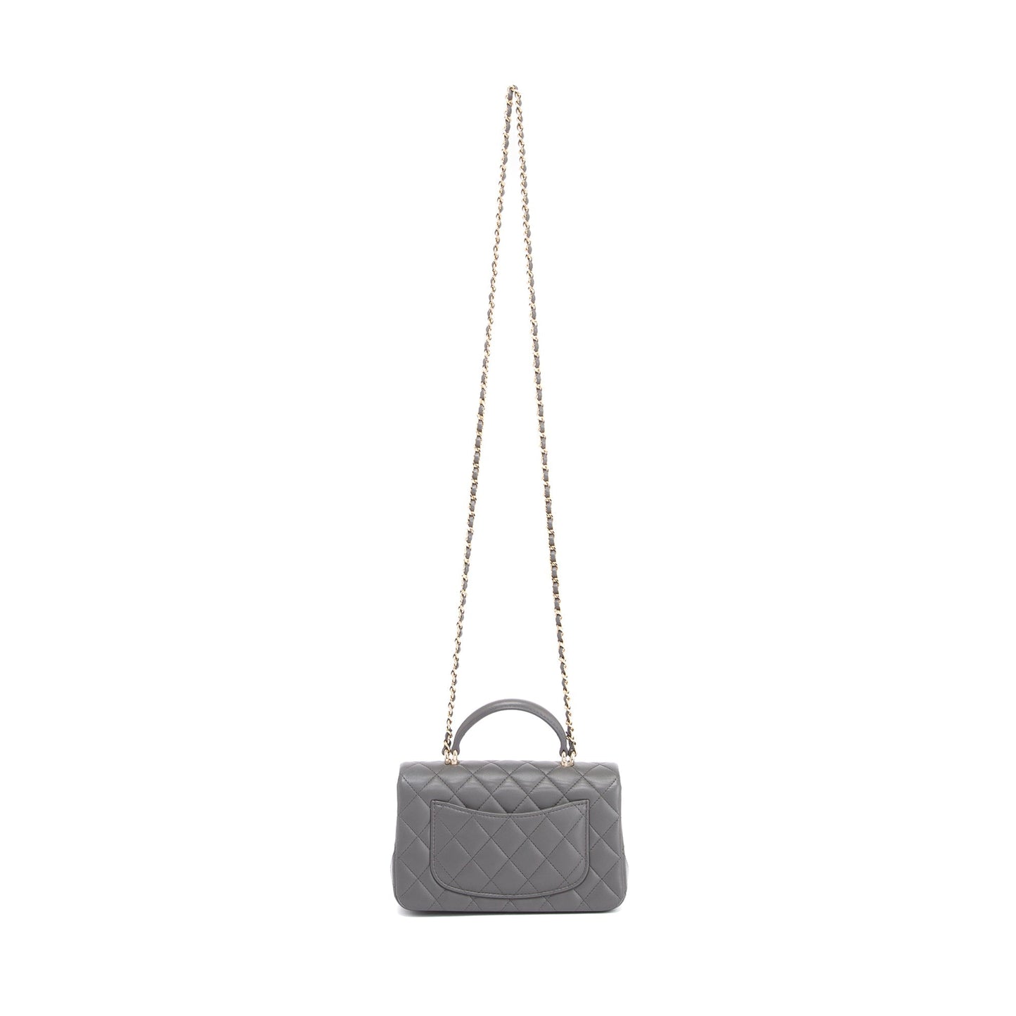 Chanel 2022 Grey Lambskin Quilted Mini Top Handle Rectangular Flap Bag