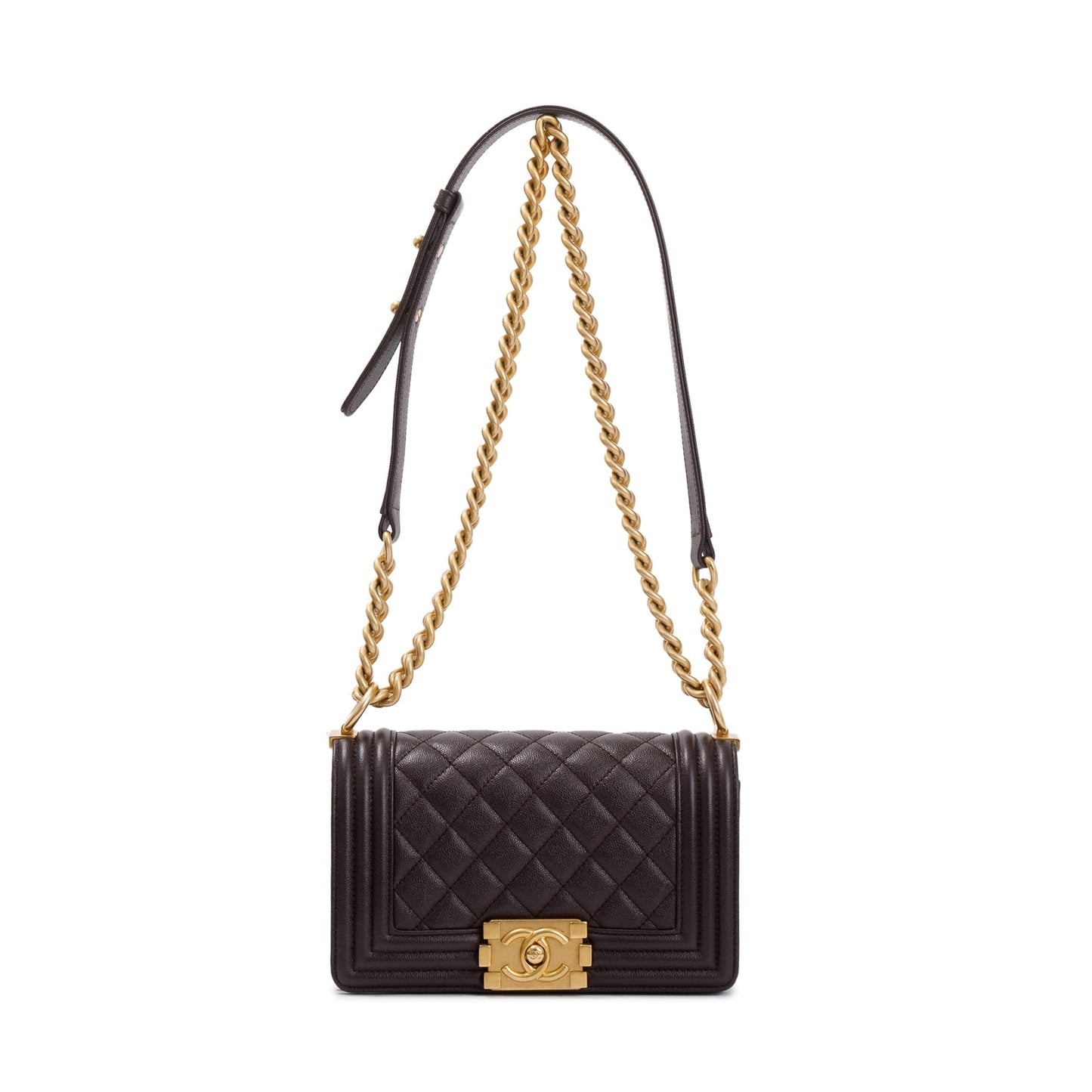 Chanel 2022 Marron Caviar Leather Small Boy Bag