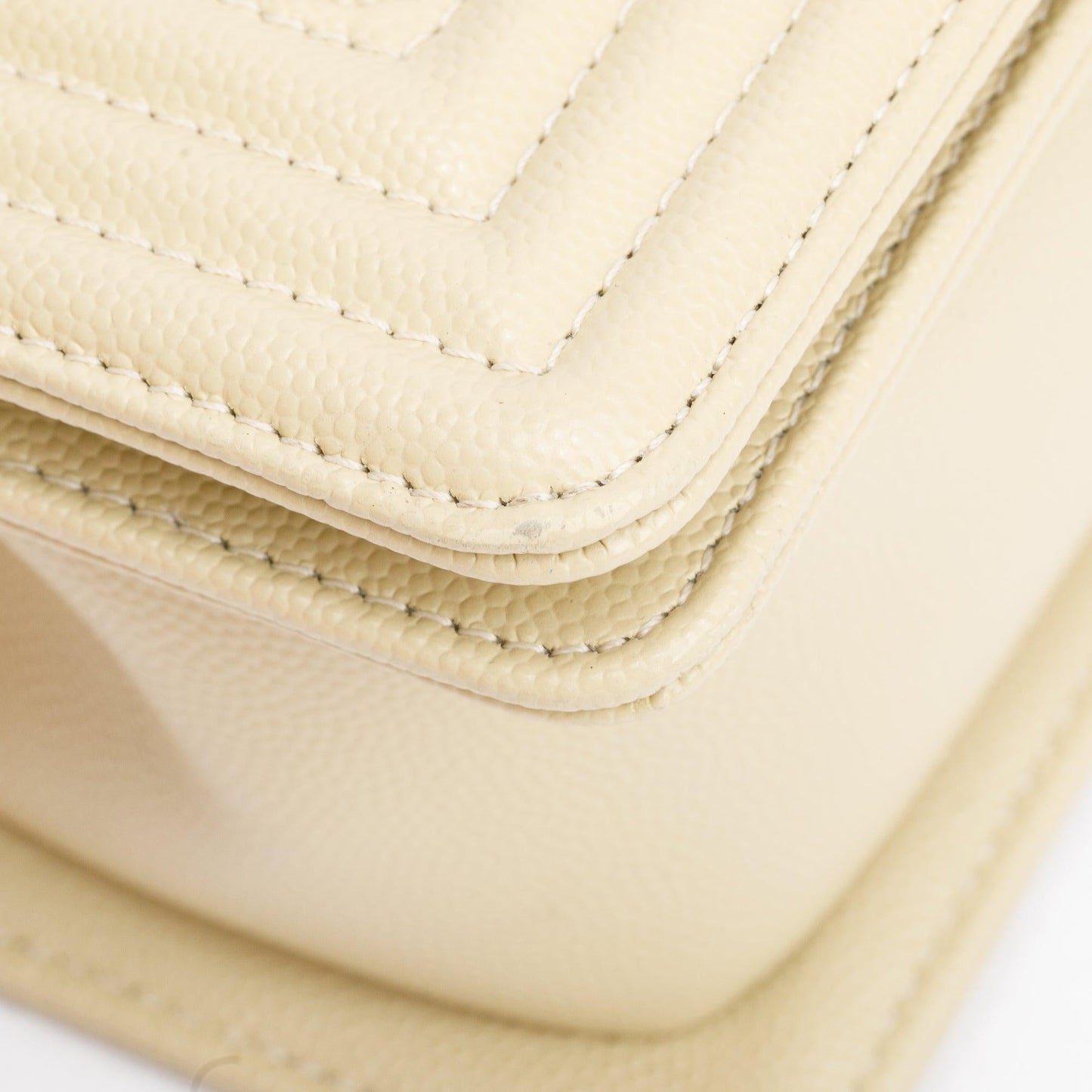 Chanel 2022 Neutral Caviar Leather Small Boy Bag