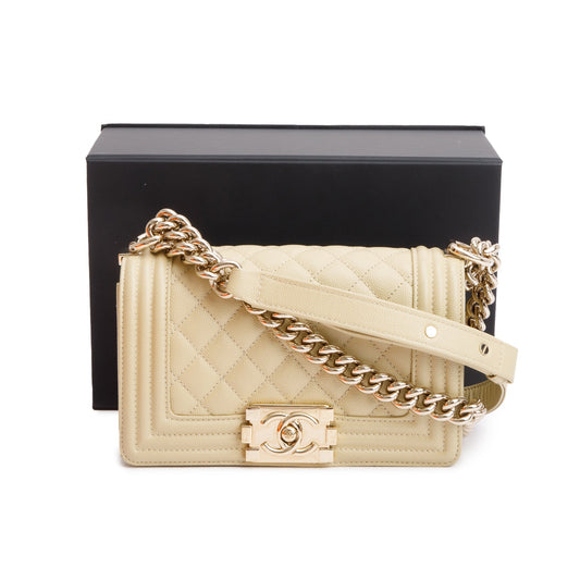 Chanel 2022 Neutral Caviar Leather Small Boy Bag