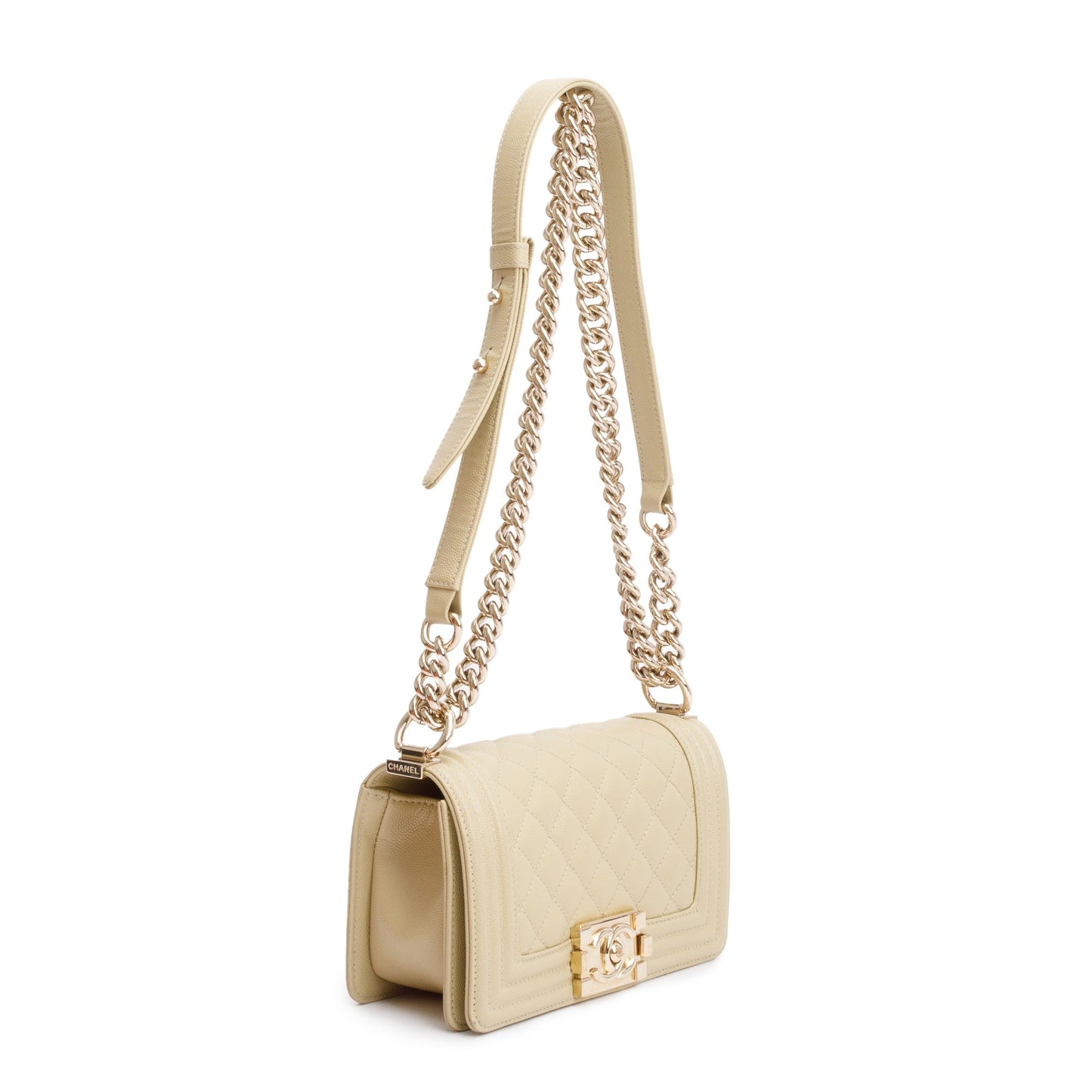Chanel 2022 Neutral Caviar Leather Small Boy Bag