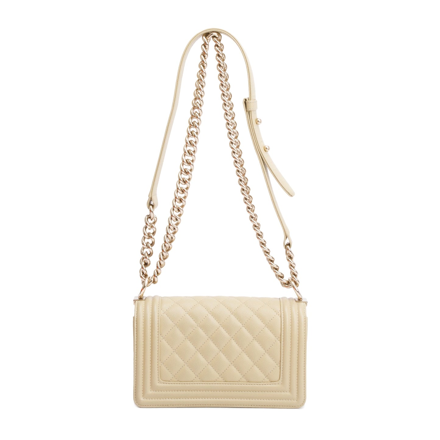 Chanel 2022 Neutral Caviar Leather Small Boy Bag