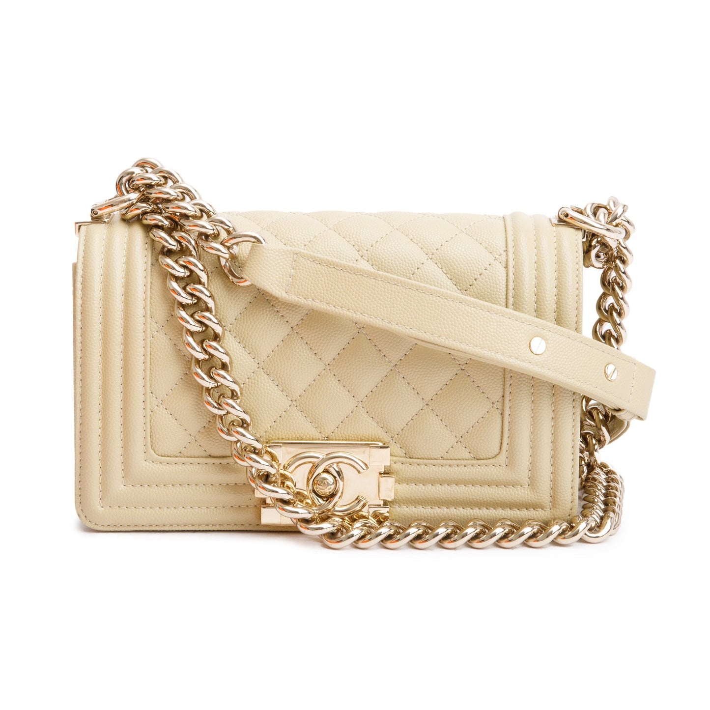 Chanel 2022 Neutral Caviar Leather Small Boy Bag