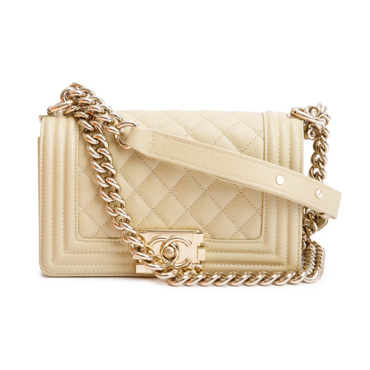 Chanel 2022 Neutral Caviar Leather Small Boy Bag