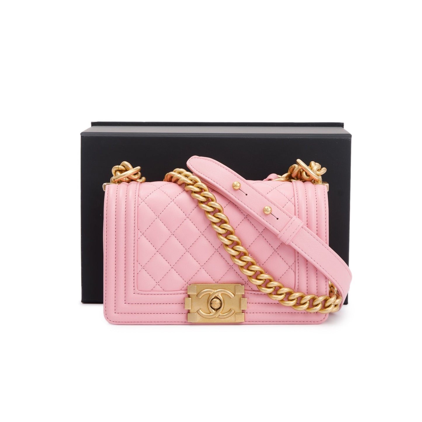 Chanel 2022 Pink Calfskin Leather Small Boy Bag