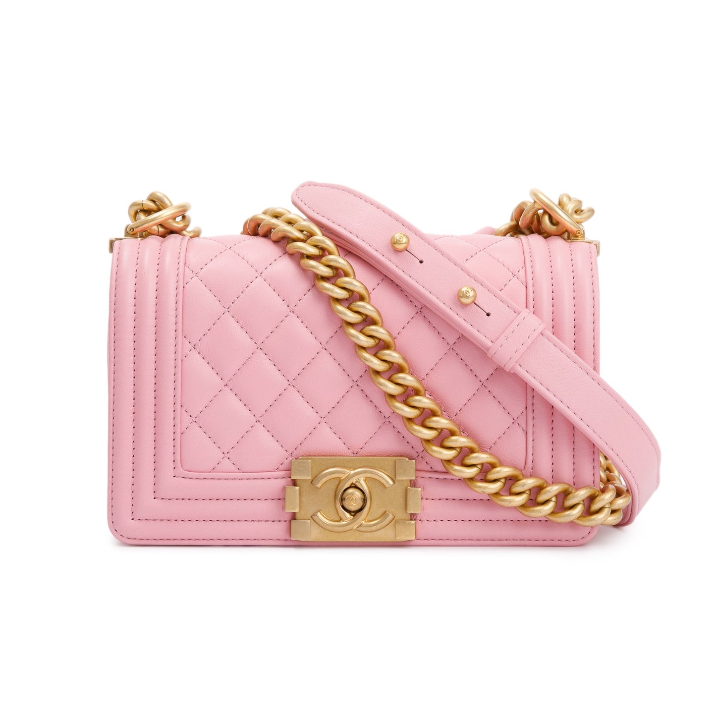Chanel 2022 Pink Calfskin Leather Small Boy Bag