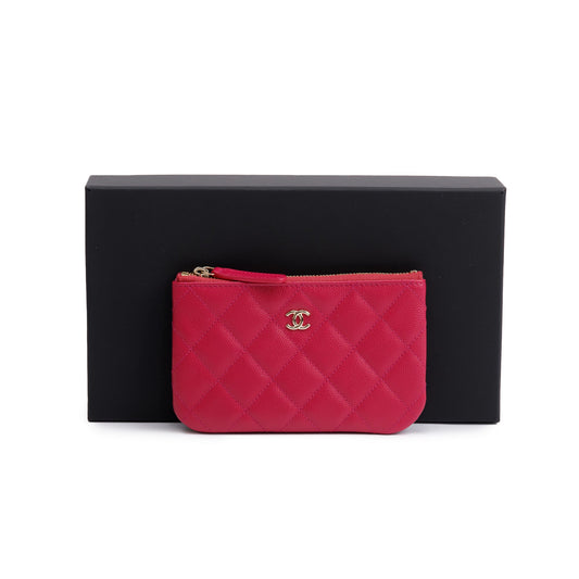 Chanel 2022 Pink Caviar Classic Mini O-Case Pouch