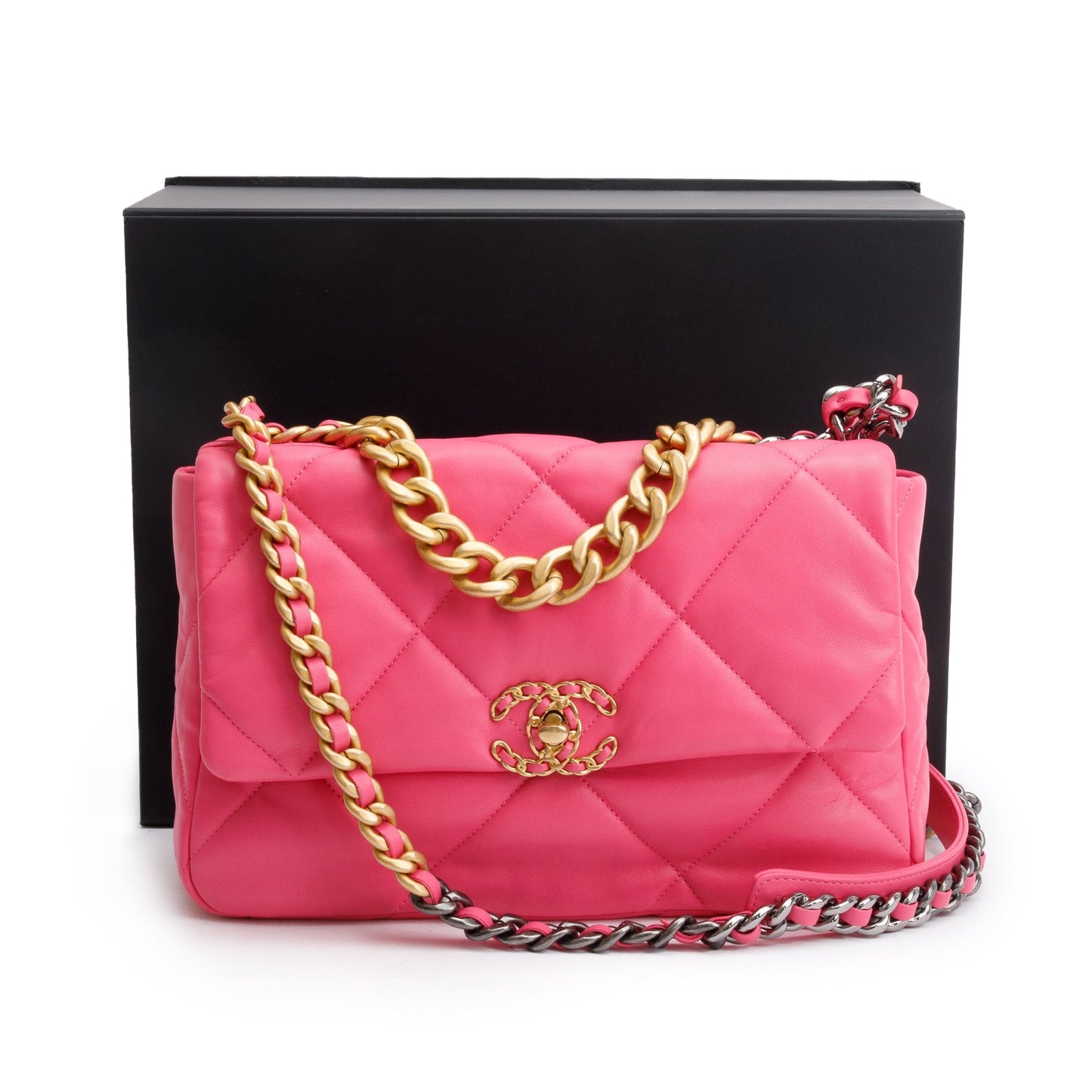 Chanel 2022 Pink Lambskin Leather Large 19 Flap Bag