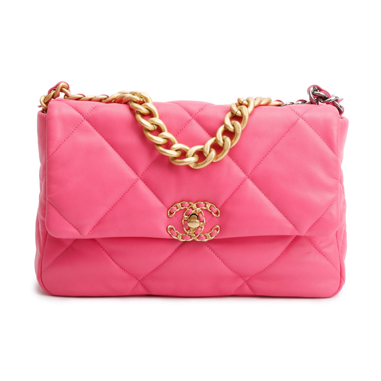 Chanel 2022 Pink Lambskin Leather Large 19 Flap Bag