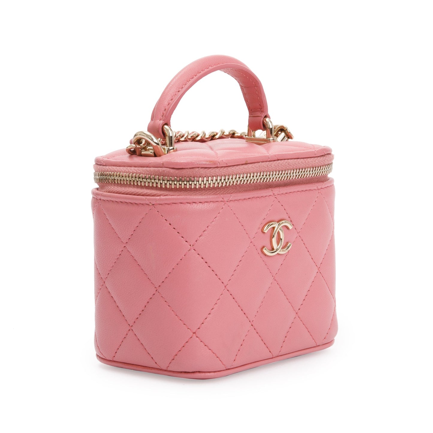Chanel 2022 Pink Lambskin Leather Mini Vanity Case