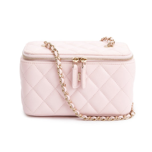 Chanel 2022 Pink Quilted Caviar Leather Small Vanity Case