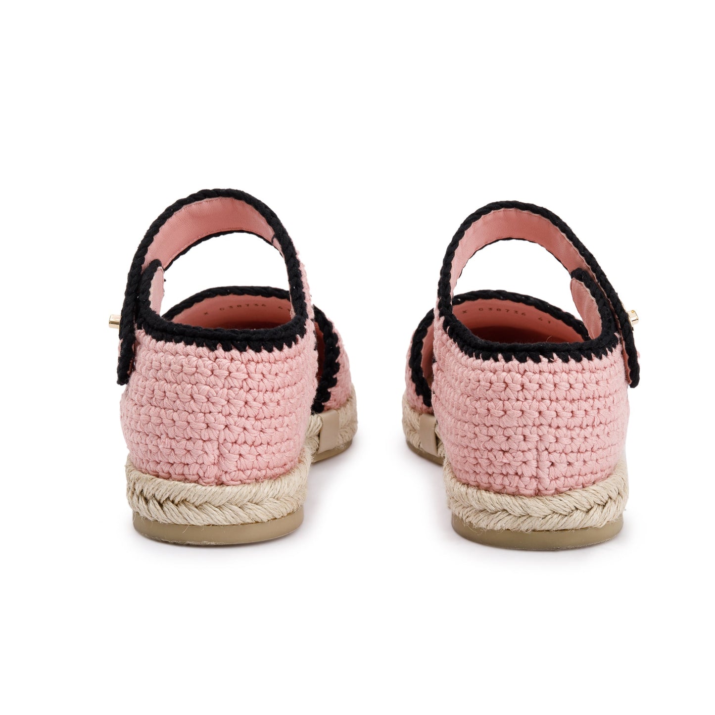 Chanel 2022 Pink/Black Braided Knit Interlocking CC Logo Ankle Strap Espadrilles, Size 41