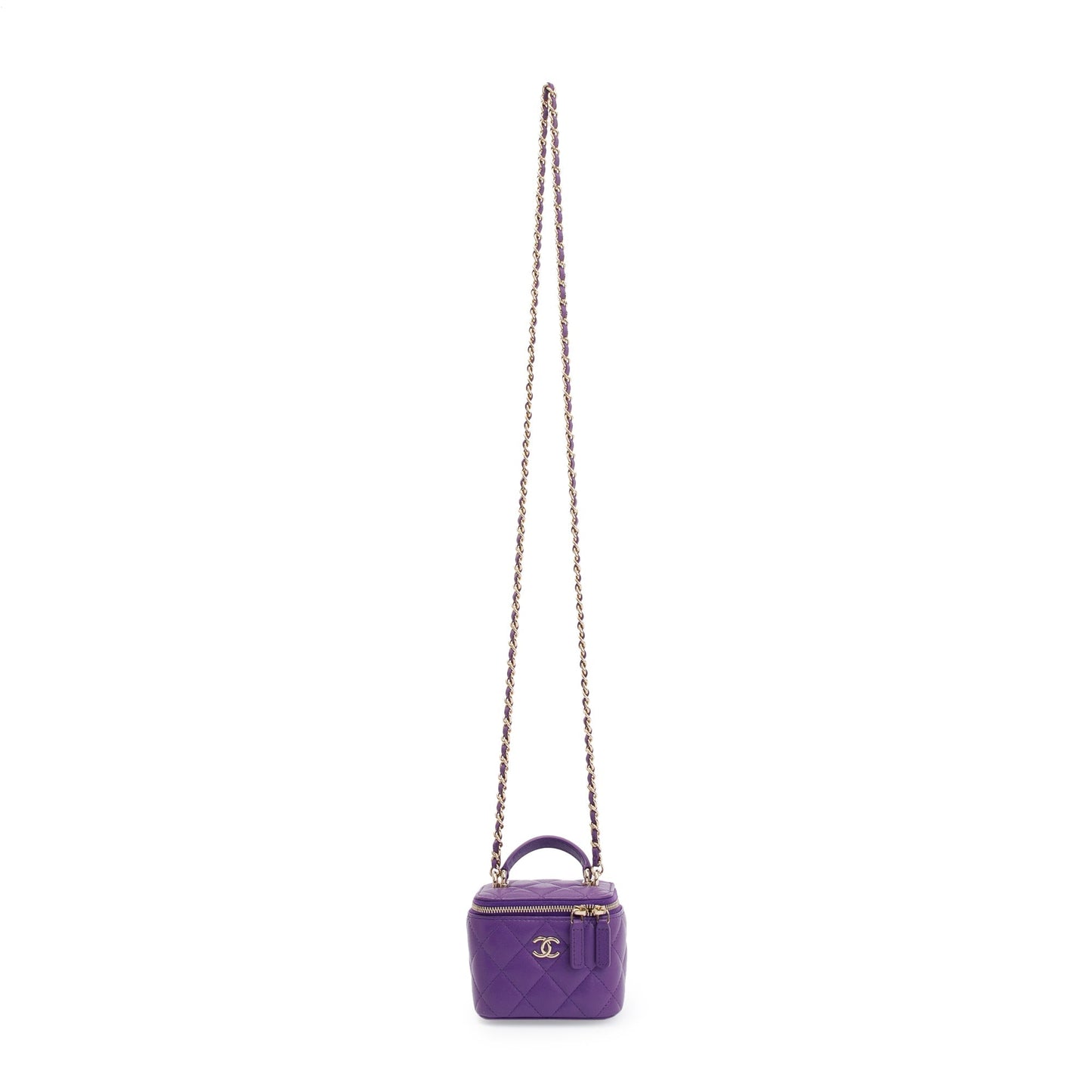 Chanel 2022 Purple Lambskin Leather Mini Top Handle Vanity Case
