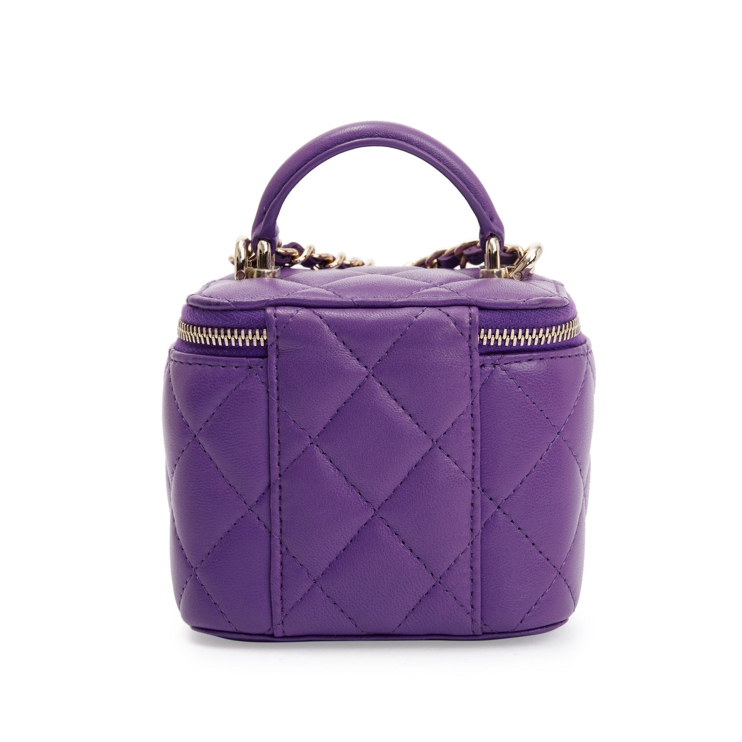 Chanel 2022 Purple Lambskin Leather Mini Top Handle Vanity Case
