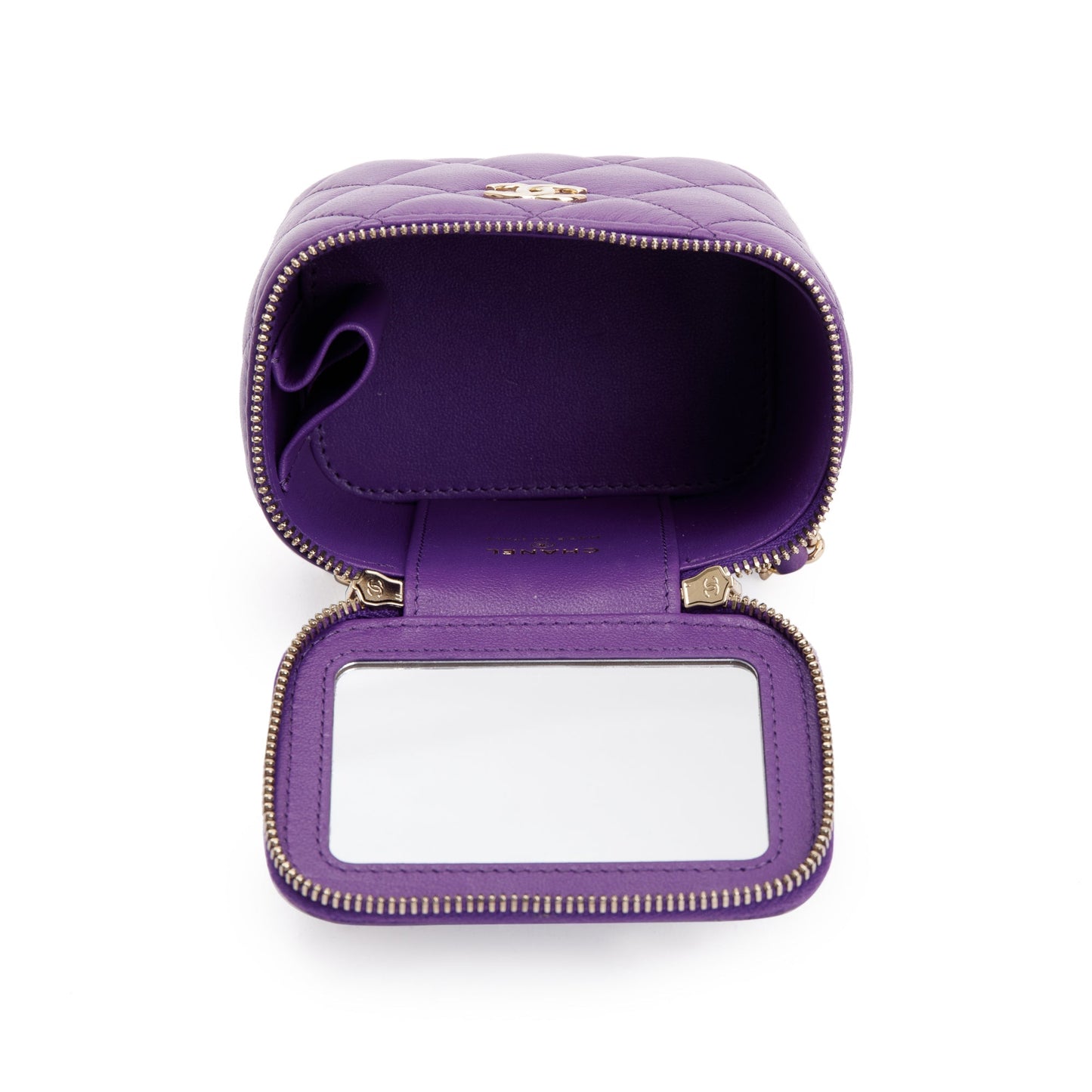 Chanel 2022 Purple Lambskin Leather Mini Top Handle Vanity Case