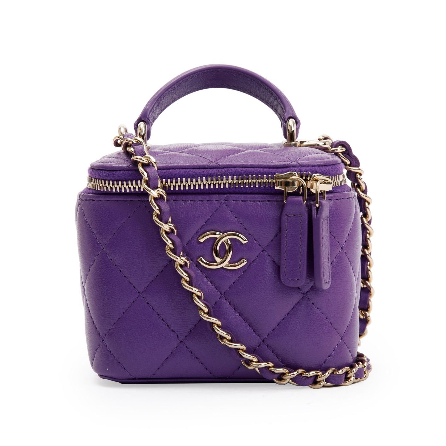 Chanel 2022 Purple Lambskin Leather Mini Top Handle Vanity Case