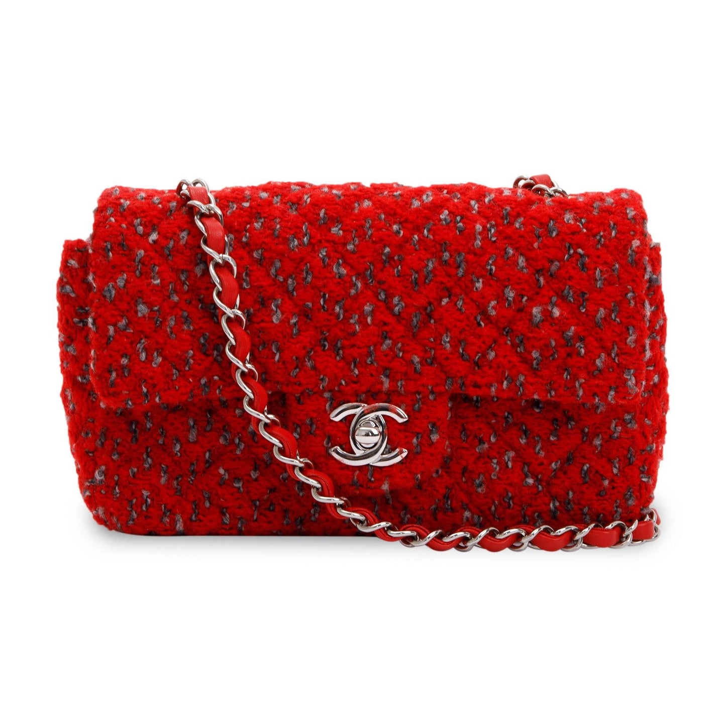 Chanel 2022 Red Tweed Classic Mini Rectangular Flap Bag