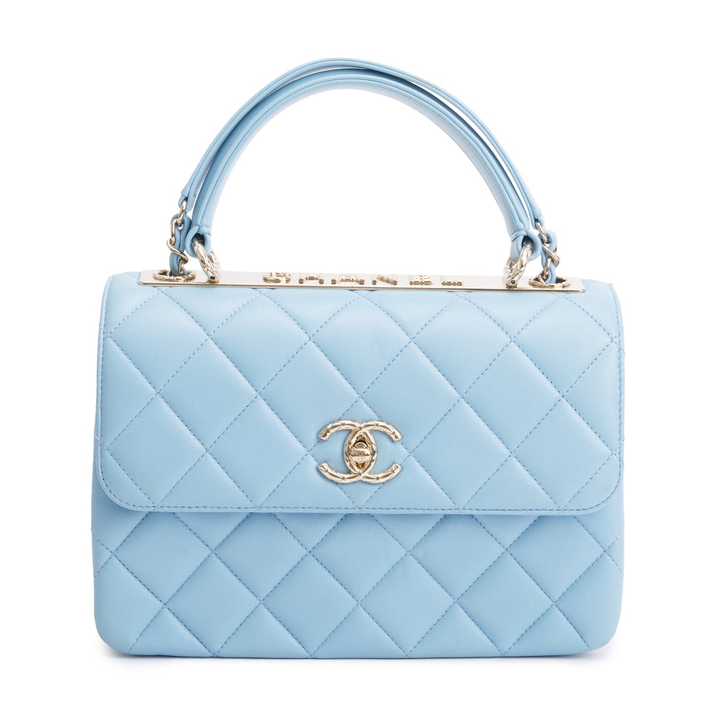 Chanel 2022 Tiffany Blue Lambskin Leather Small  Trendy CC Top Handle Flap Bag